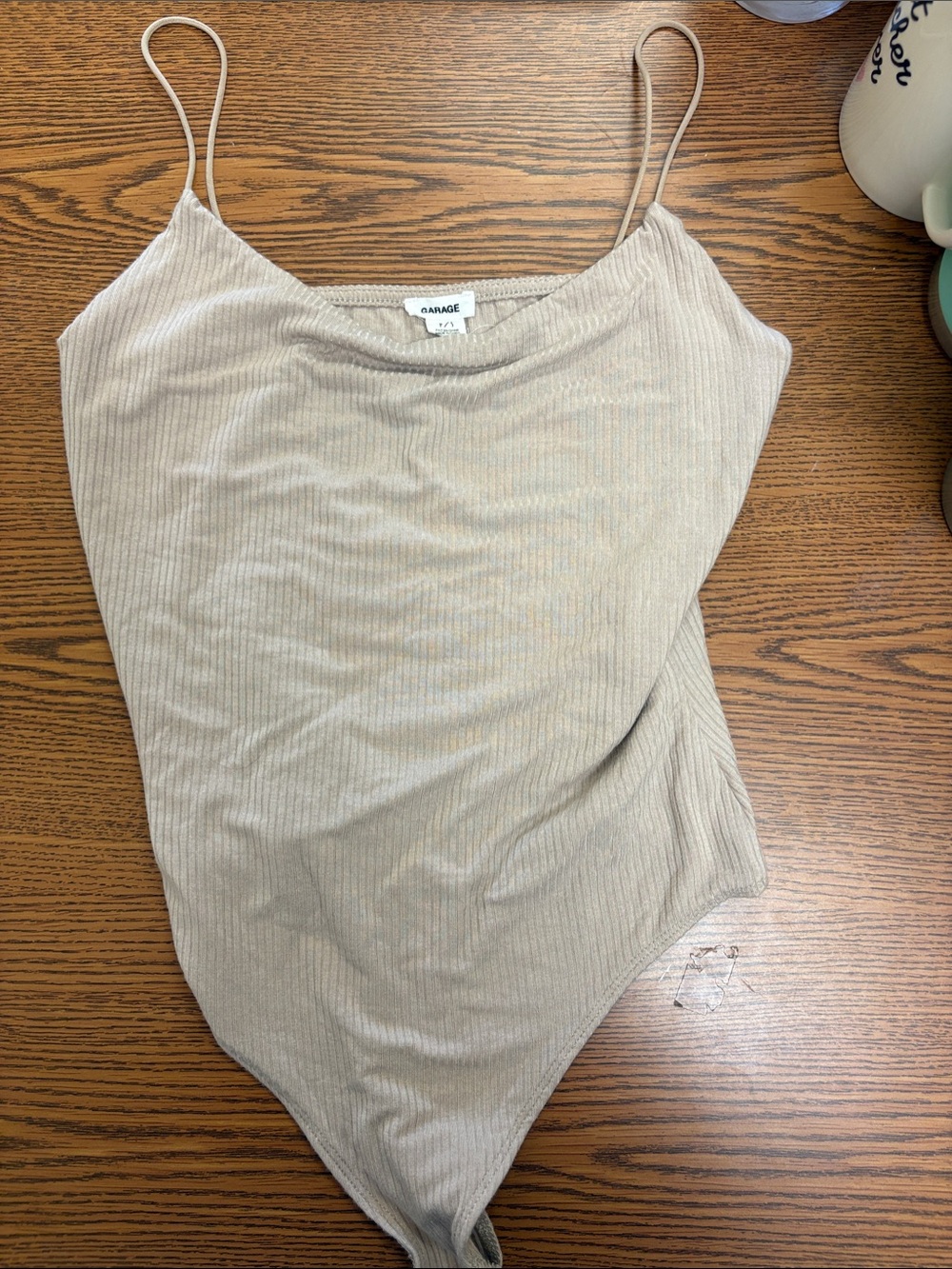 Garage Beige Ribbed Spaghetti Strap Bodysuit